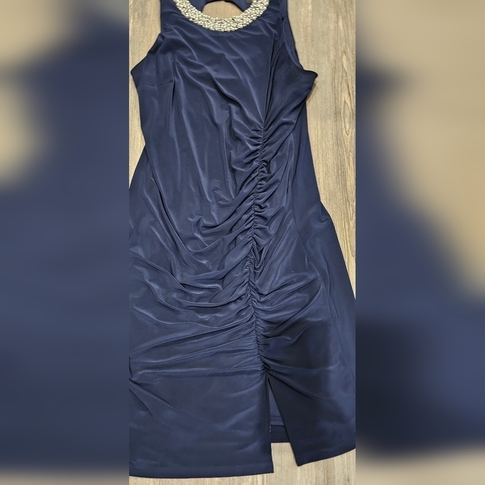 Women's Embellished-Neck Open-Back Ruched Dress - Picture 7 of 16